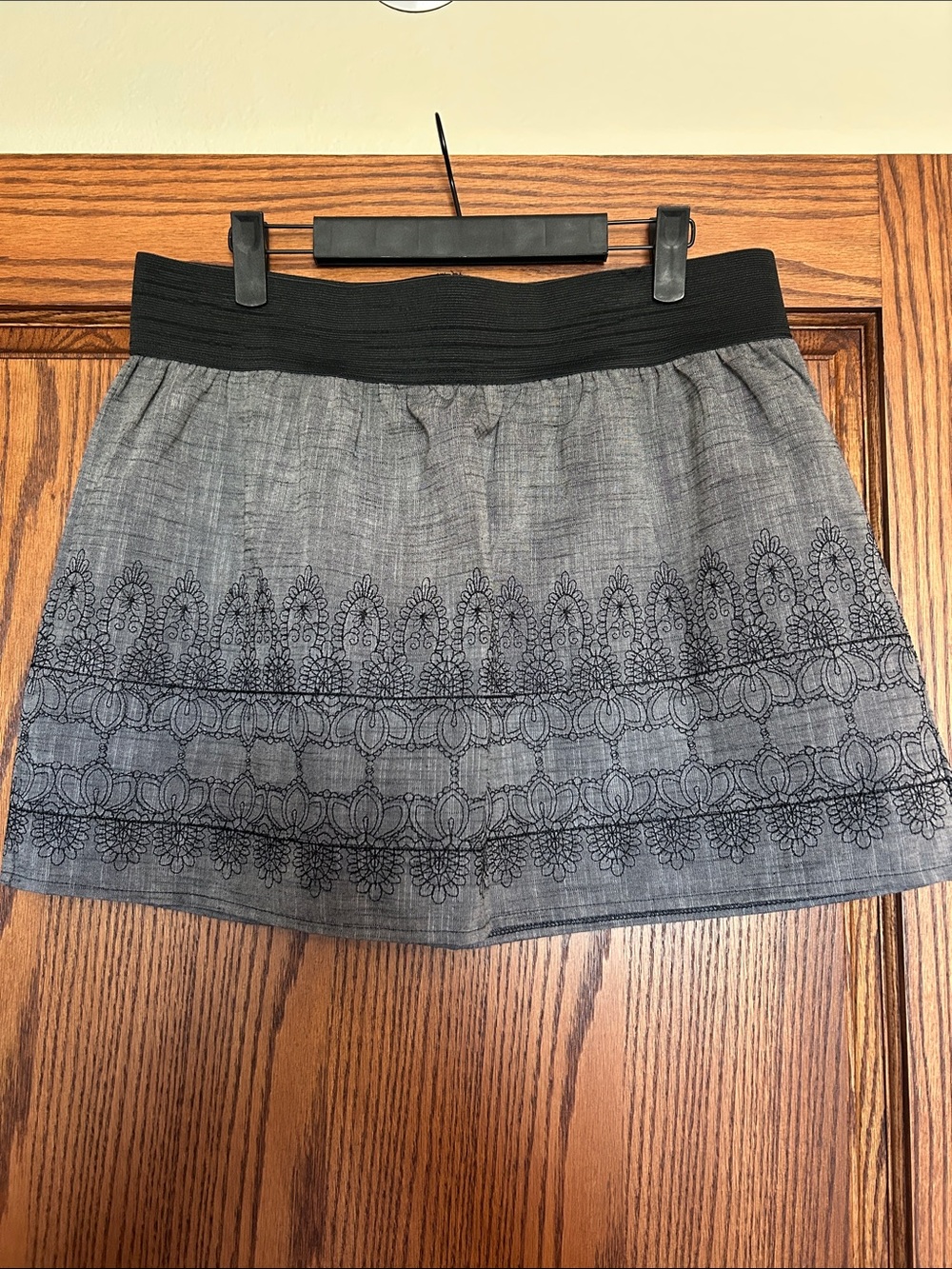Heart Soul Gray Mini Skirt with Black Waistband and Embroidery